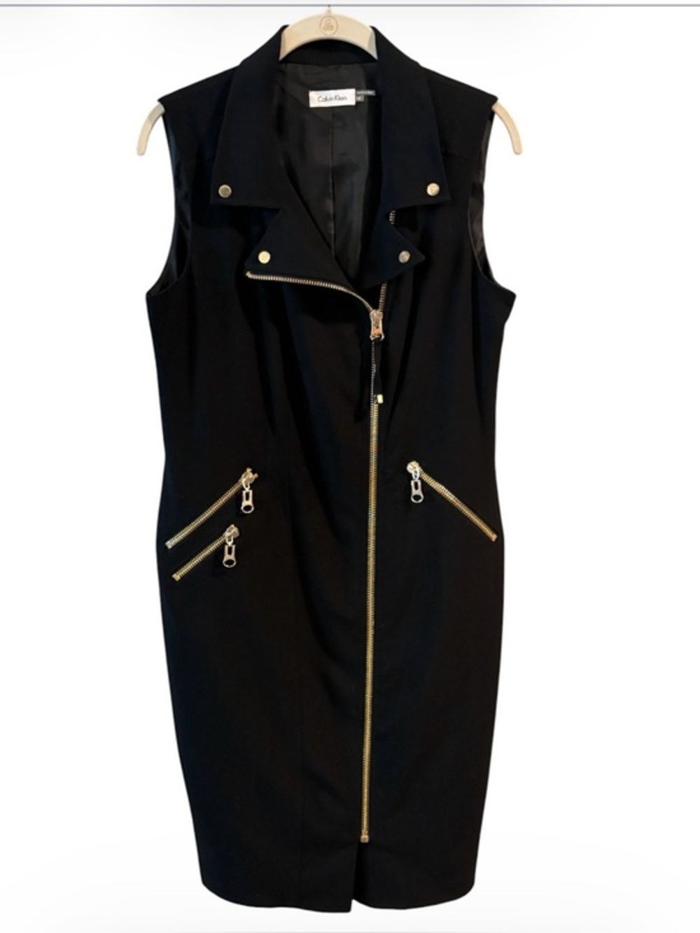 Calvin Klein Black Career Boss Lady Moto Zip Sheath Dress – Size 10